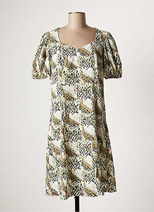 Robe mi-longue imprimé fantaisie manches courtes vert GEISHA femme