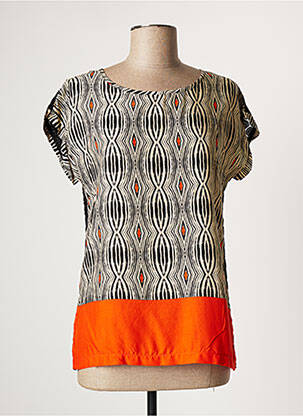 Top tissage crêpe manches courtes noir GEISHA femme