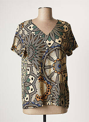 Blouse tissage popeline manches courtes beige GEISHA femme