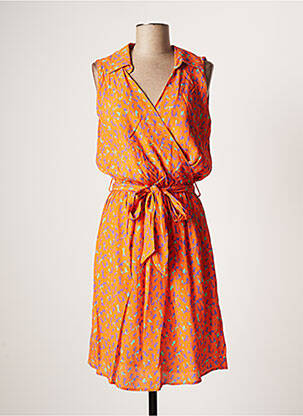 Robe mi-longue imprimé fantaisie sans manche orange AMELIE & AMELIE femme