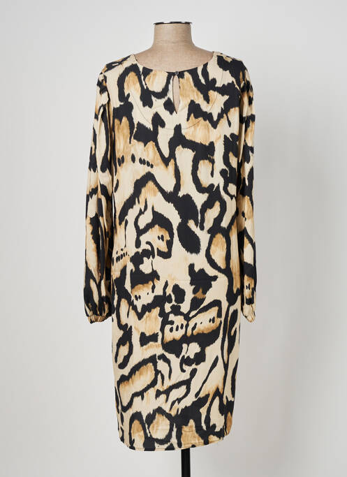 Robe mi-longue coupe fluide manches longues beige GEISHA femme