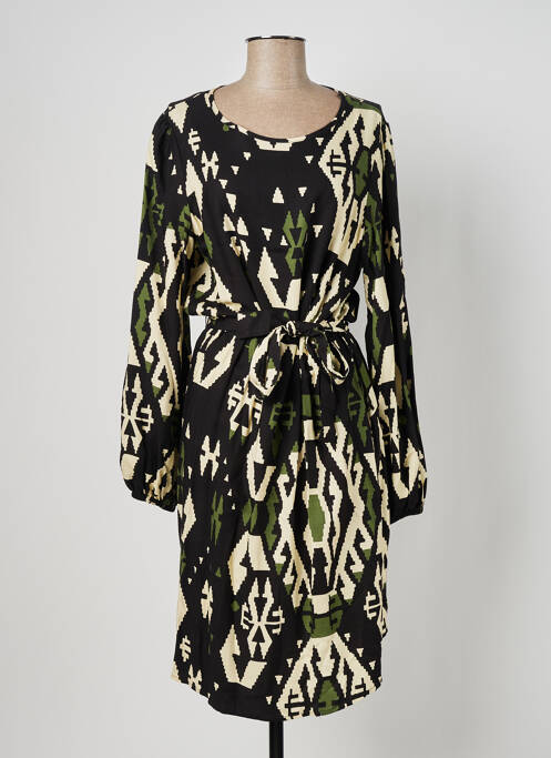 Robe mi-longue imprimé fantaisie manches longues noir GEISHA femme