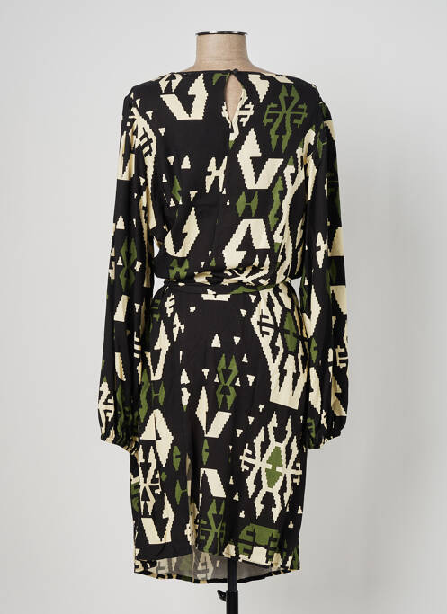 Robe mi-longue imprimé fantaisie manches longues noir GEISHA femme