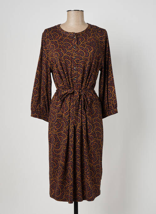 Robe mi-longue manches 3/4 manches 3/4 marron GEISHA femme