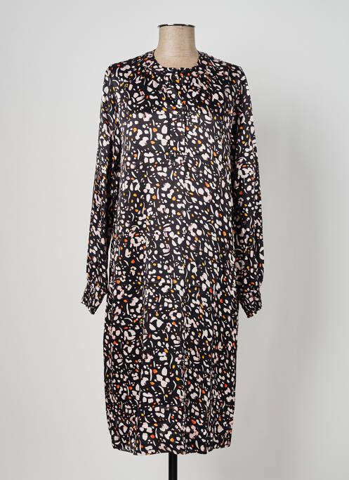 Robe mi-longue imprimé fantaisie manches longues noir GEISHA femme
