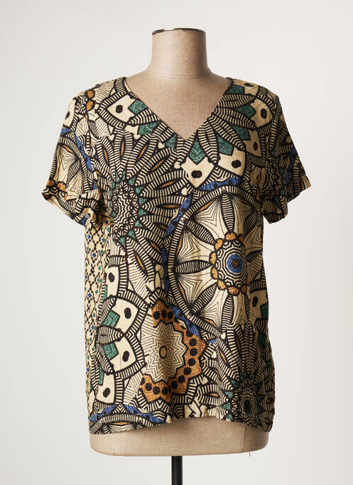 Blouse imprimé fantaisie manches courtes beige GEISHA femme