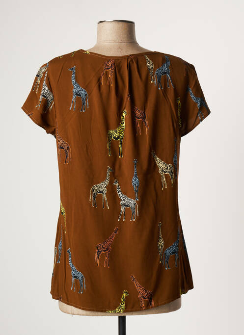 Blouse tissage popeline manches courtes marron GEISHA femme