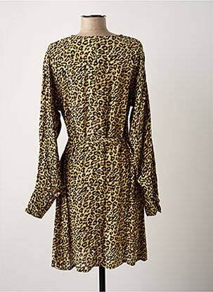 Robe mi-longue tissage crêpe manches longues beige BIZANCE femme