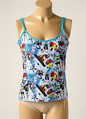 Top/caraco effet matière satinée bleu WAXX femme