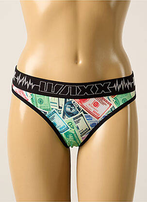 Tanga effet matière satinée noir WAXX femme
