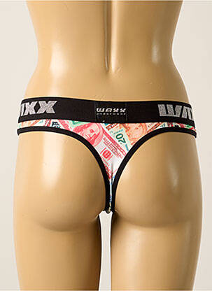 Tanga effet matière satinée noir WAXX femme