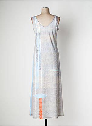 Robe longue imprimé fantaisie sans manche bleu VOLT DESIGN femme