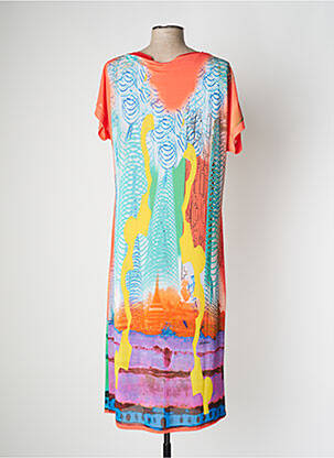 Robe longue imprimé fantaisie manches courtes orange SAVE THE QUEEN femme
