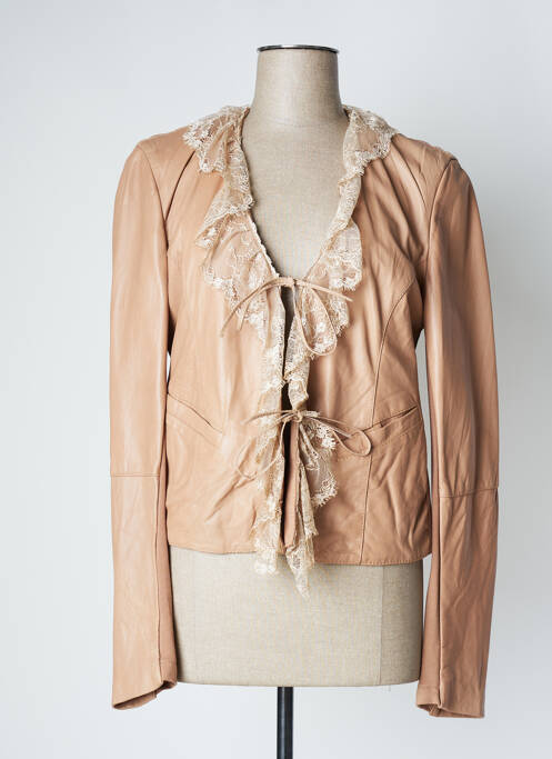 Veste en cuir poches beige NANA NUCCI femme