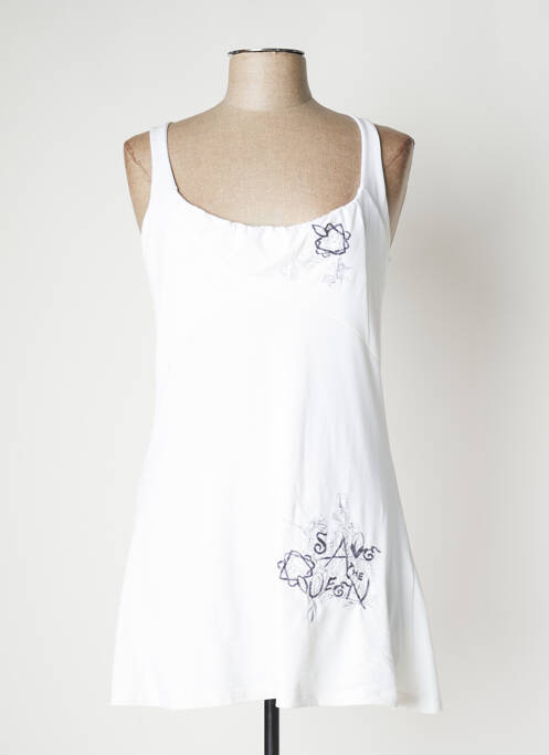 Robe courte col rond fines bretelles blanc SAVE THE QUEEN femme