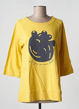 Sweat-shirt maille semi-opaque manches 3/4 jaune PAN femme