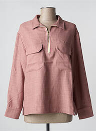 Blouse poignets boutonnés avec fente manches longues rose PAN femme