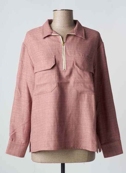 Blouse poignets boutonnés avec fente manches longues rose PAN femme