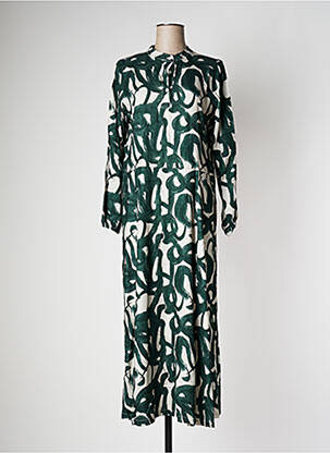 Robe longue imprimé fantaisie manches longues vert PAN femme