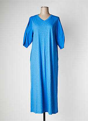 Robe longue col v manches 3/4 bleu PAN femme