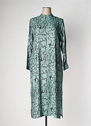 Robe mi-longue coupe fluide manches longues vert PAN femme