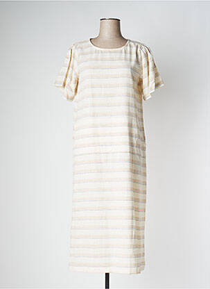 Robe mi-longue coupe fluide manches courtes beige PAN femme