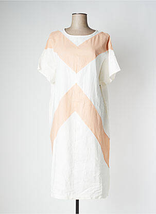 Robe mi-longue coupe fluide manches courtes blanc PAN femme
