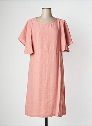 Robe mi-longue coupe fluide manches courtes rose PAN femme