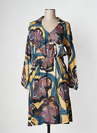 Robe mi-longue imprimé fantaisie manches longues marron PAN femme