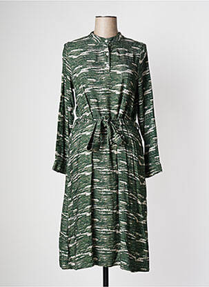 Robe mi-longue coupe évasée manches longues vert PAN femme