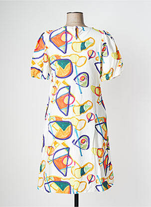 Robe mi-longue imprimé fantaisie manches courtes blanc PAN femme