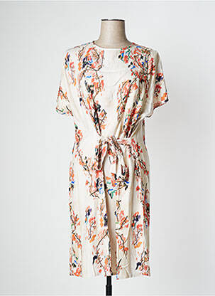 Robe mi-longue imprimé fantaisie manches courtes beige PAN femme