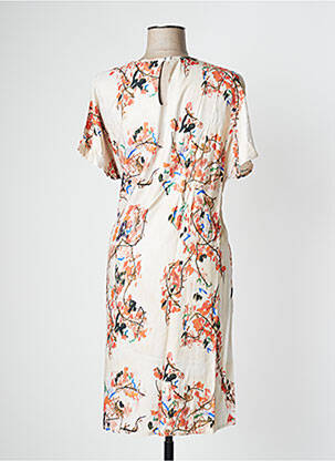 Robe mi-longue imprimé fantaisie manches courtes beige PAN femme