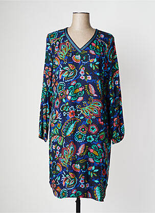 Robe mi-longue imprimé fleurs manches longues bleu PAUSE CAFE femme