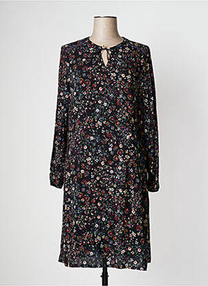 Robe mi-longue imprimé fleurs manches longues noir PAUSE CAFE femme