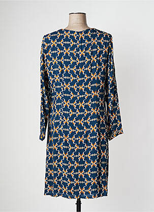 Robe mi-longue coupe fluide manches longues bleu PAUSE CAFE femme