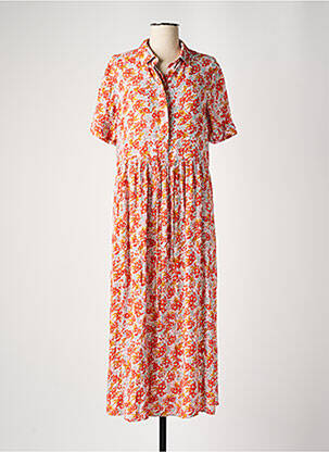 Robe longue manches courtes manches courtes orange PIECES femme