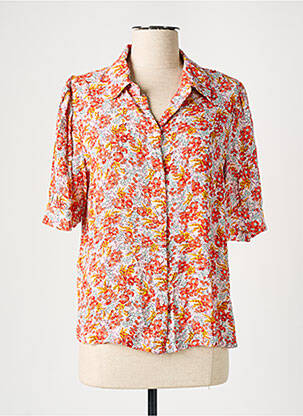 Chemisier imprimé fleurs manches courtes orange PIECES femme