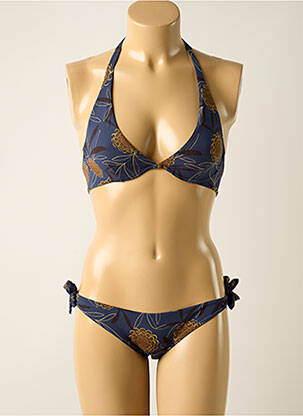 Maillot de bain 2 pièces stretch haut soutien-gorge emboitant bleu SIYU femme