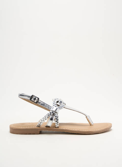 Tongs matière lisse talon plat jusqu'à 3cm argent VACHON femme