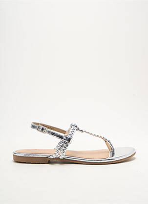 Tongs matière lisse talon plat jusqu'à 3cm argent VACHON femme
