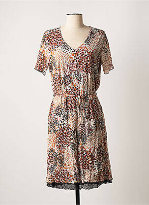 Robe mi-longue manches courtes manches courtes beige GRIFFON femme