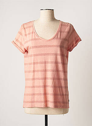 T-shirt col v manches courtes rose TBS femme