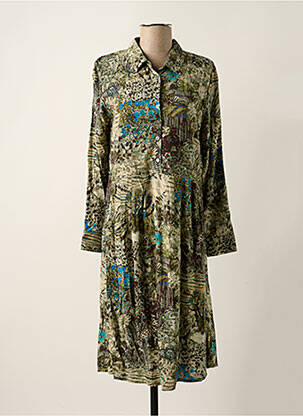 Robe mi-longue imprimé fantaisie manches longues vert DIPLODOCUS femme