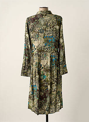 Robe mi-longue imprimé fantaisie manches longues vert DIPLODOCUS femme