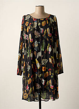Robe mi-longue imprimé fantaisie manches longues noir FROGBOX femme