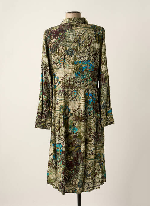 Robe mi-longue imprimé fantaisie manches longues vert DIPLODOCUS femme