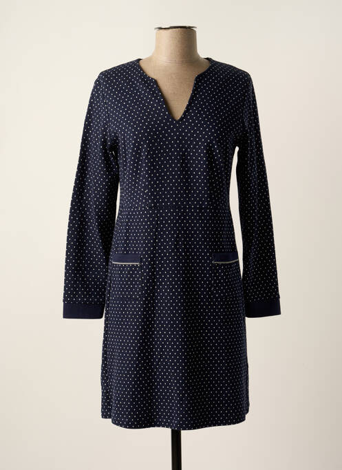 Robe mi-longue imprimé fantaisie manches longues bleu POUPEE CHIC femme