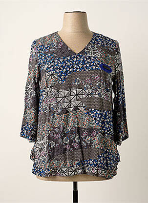 Blouse tissage popeline manches 3/4 bleu POUPEE CHIC femme