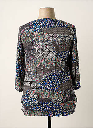 Blouse tissage popeline manches 3/4 bleu POUPEE CHIC femme